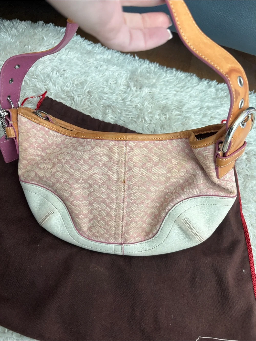 Coach Pink Signature Canvas Hobo with Cream Leather Trim and Tan Accents - Picture 5 of 5